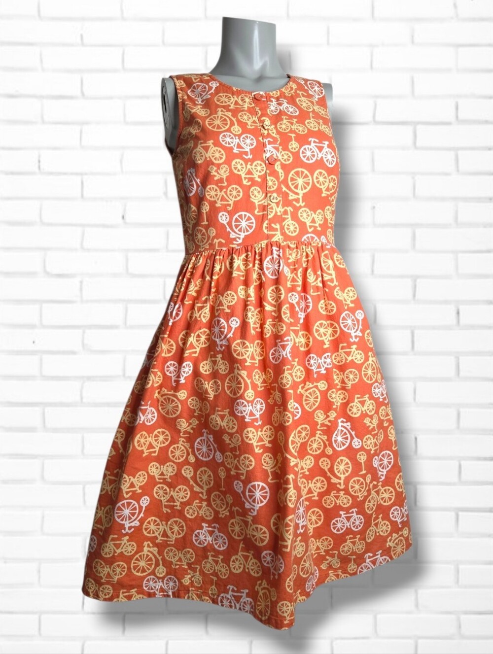 Origami Doll Orange Novelty Bicycle Print Fit & Flare Midi Dress Size 8 AU/4 US